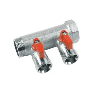 Henco collecteur avec raccordements eurocône 4/4 " MF + 2 x robinet à boisseau sphérique EK rouge